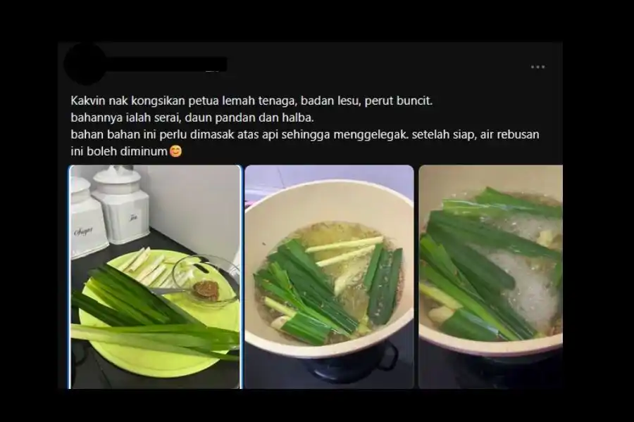 Air rebusan tiga bahan ini boleh diminum tanpa tambahan gula mengikut perkongsian pengguna.