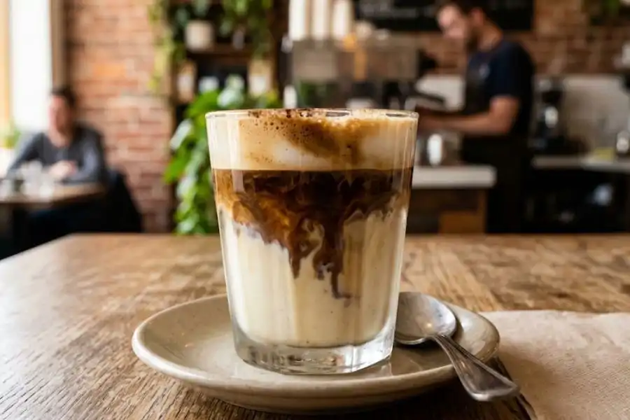 Dirty Latte, gabungan susu sejuk dan espresso panas.