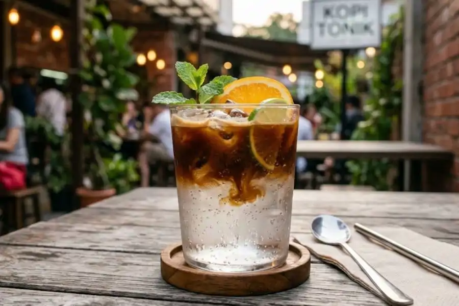 Coffee Tonic menggabungkan espresso dengan air tonik berkarbonat.