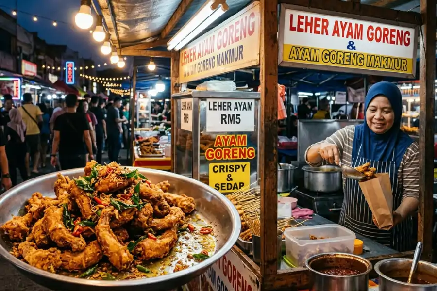 Leher goreng tepung menjadi antara jualan popular di pasar malam.