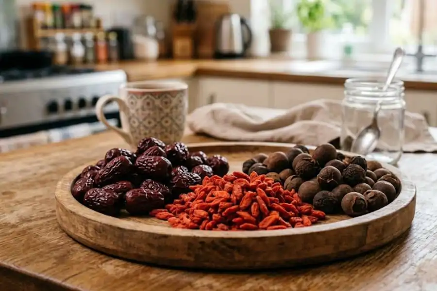 Jeli teh kurma merah, goji beri dan buah-buahan kering ini dikongsi sebagai pilihan mudah untuk ibu menyusu.