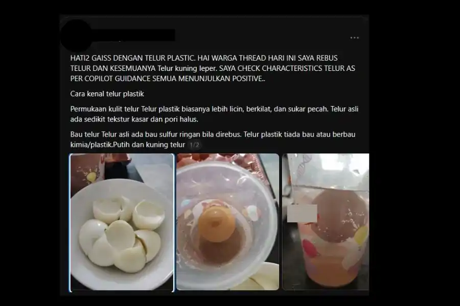Seorang individu mendakwa dia terbeli telur tiruan.