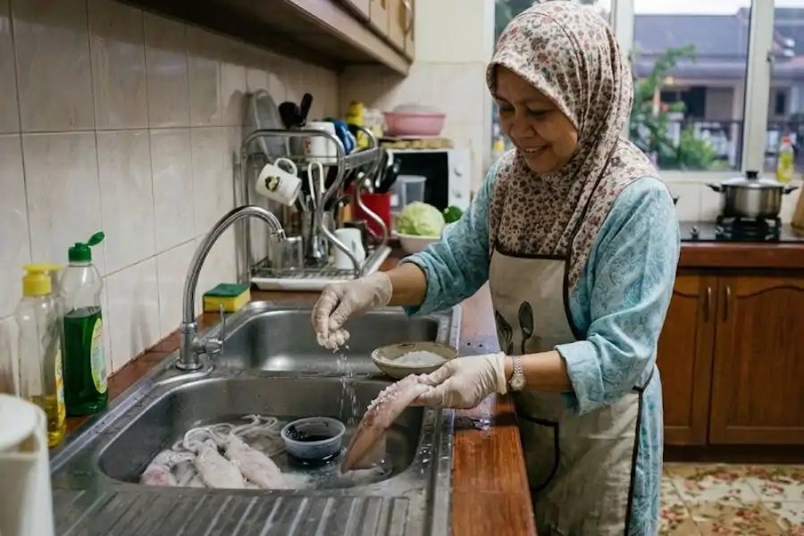 Garam dapat mengurangkan bau hanyir sotong.