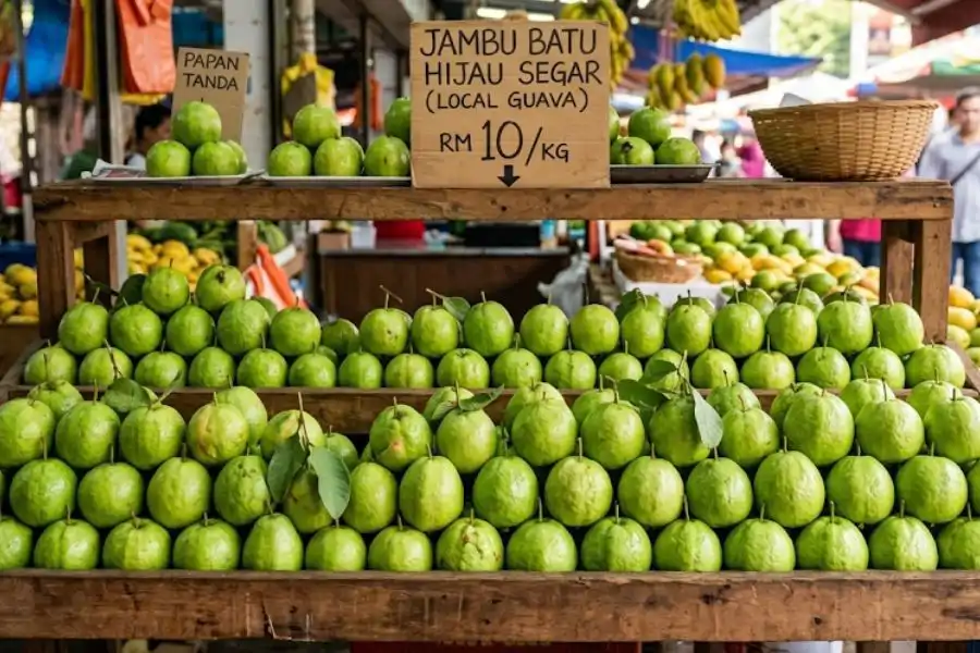 Jambu batu tinggi dengan vitamin C.