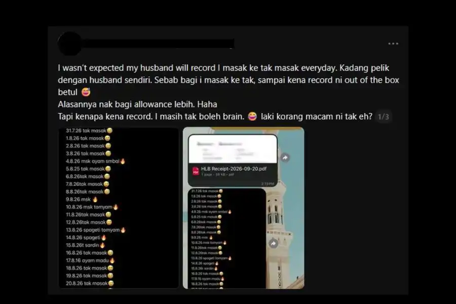 Wanita ini berkongsi tentang tindakan suaminya membuat rekod khas setiap kali memasak.