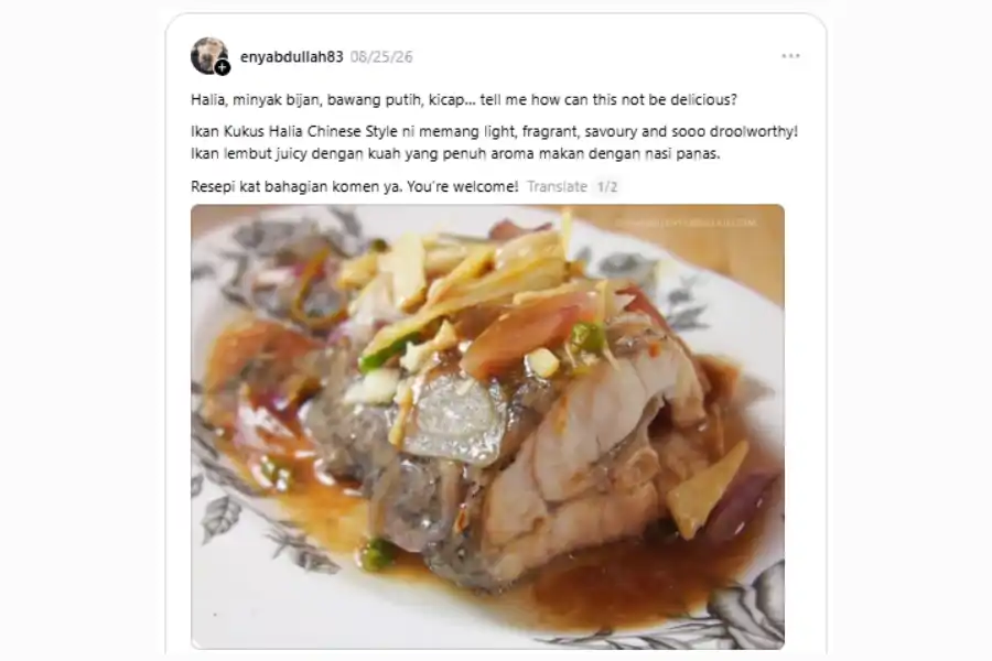 Perkongsian resipi menerusi laman Threads.