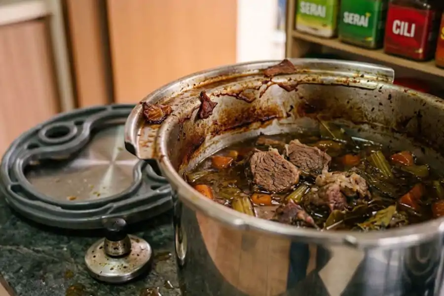 Getah penutup periuk tekanan mudah memerangkap sisa makanan dan kelembapan jika tidak dibersihkan dengan betul.