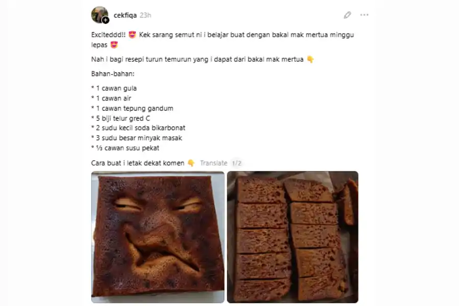 Perkongsian resipi menerusi laman Threads.