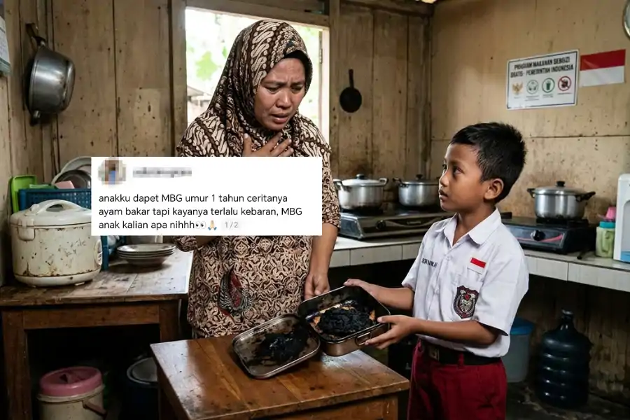 Seorang ibu di Indonesia kesal apabila anaknya mendapat ayam bakar hangus.