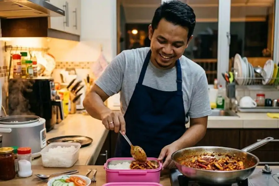 Bekal makanan disediakan suami buat isterinya mengundang gelak apabila lauk dibahagikan mengikut makanan tidak digemarinya. Gambar AI