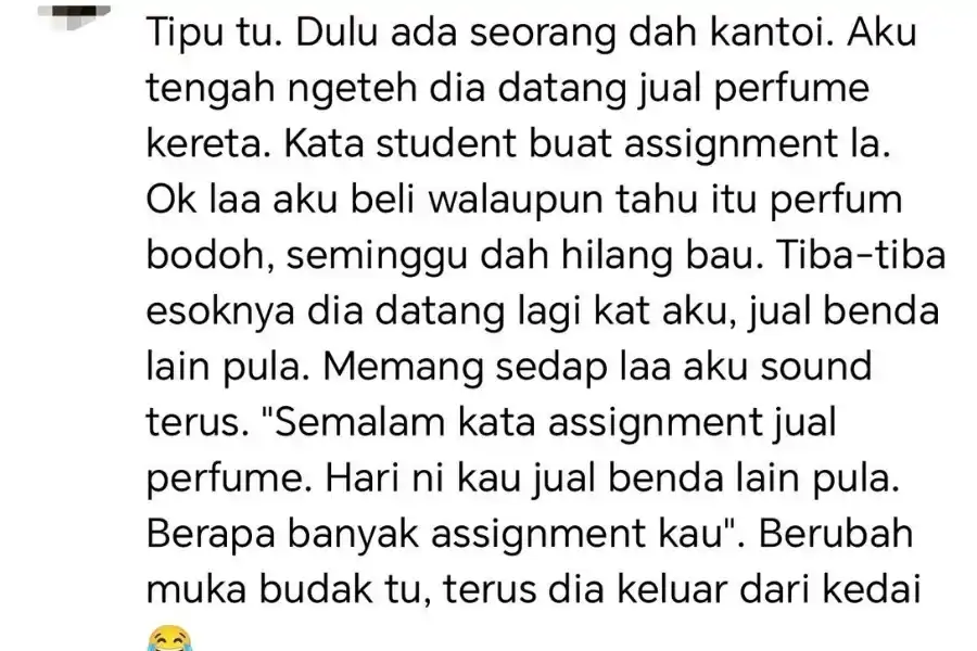 Seorang netizen berkongsi pengalaman ketika bertemu dengan penjual yang mendakwa dirinya sebagai pelajar universiti.