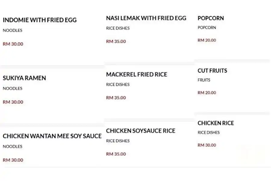 Harga makanan yang dipamerkan di pautan pesanan makanan di acara tersebut.