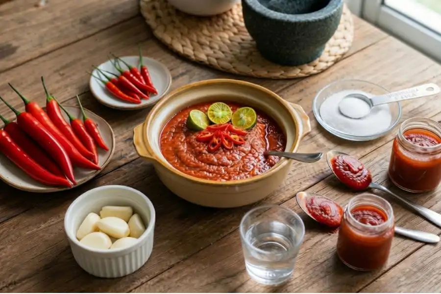 Bahan membuat sambal nasi ayam.