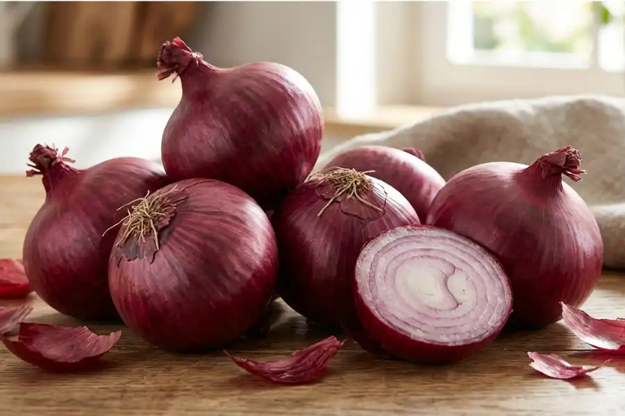 Bawang besar merah mempunyai tekstur yang rangup apabila dimakan mentah.