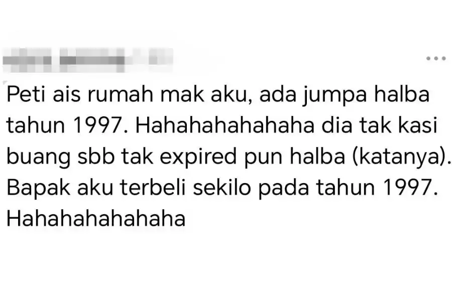 Seorang netizen turut berkongsi pengalaman serupa apabila menemui halba yang dibeli bapanya 29 tahun lalu dalam peti sejuk di rumah orang tuanya.