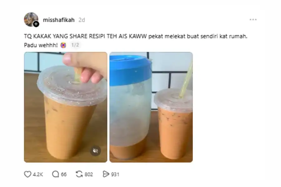 Perkongsian resipi menerusi hantaran di laman Threads.