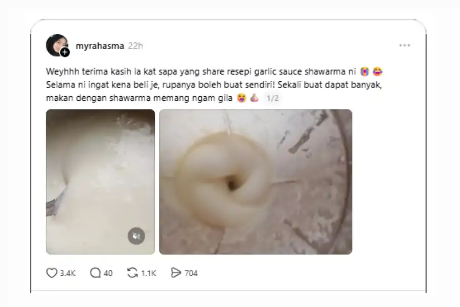 Perkongsian resipi menerusi laman Threads.