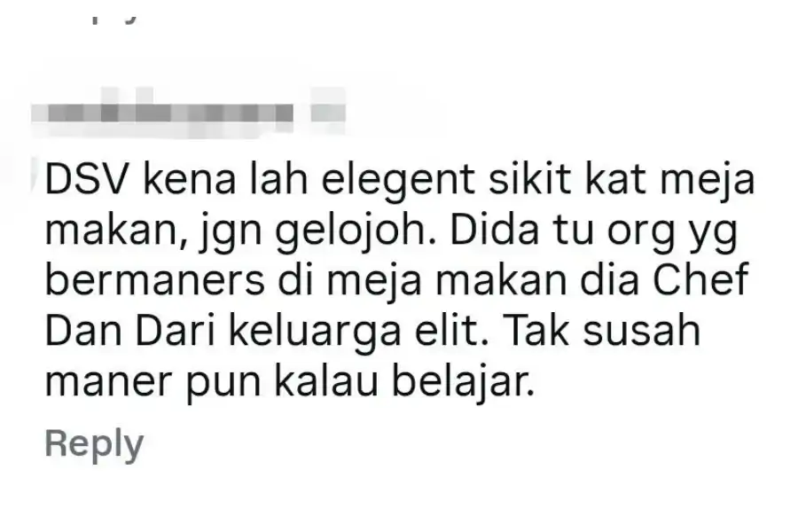 Antara komen teguran netizen kepada Vida.