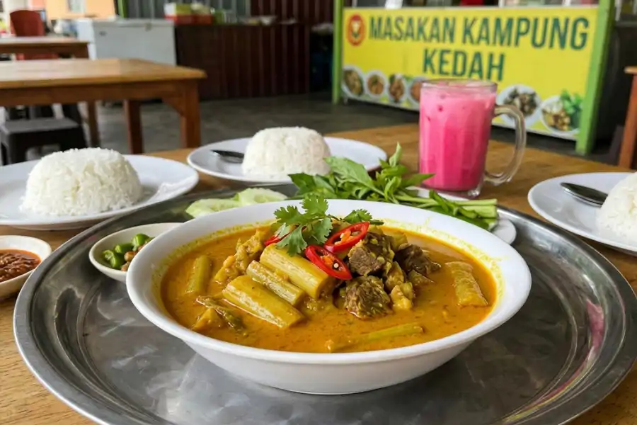 Gulai batang pisang selalunya dimasak bersama daging.