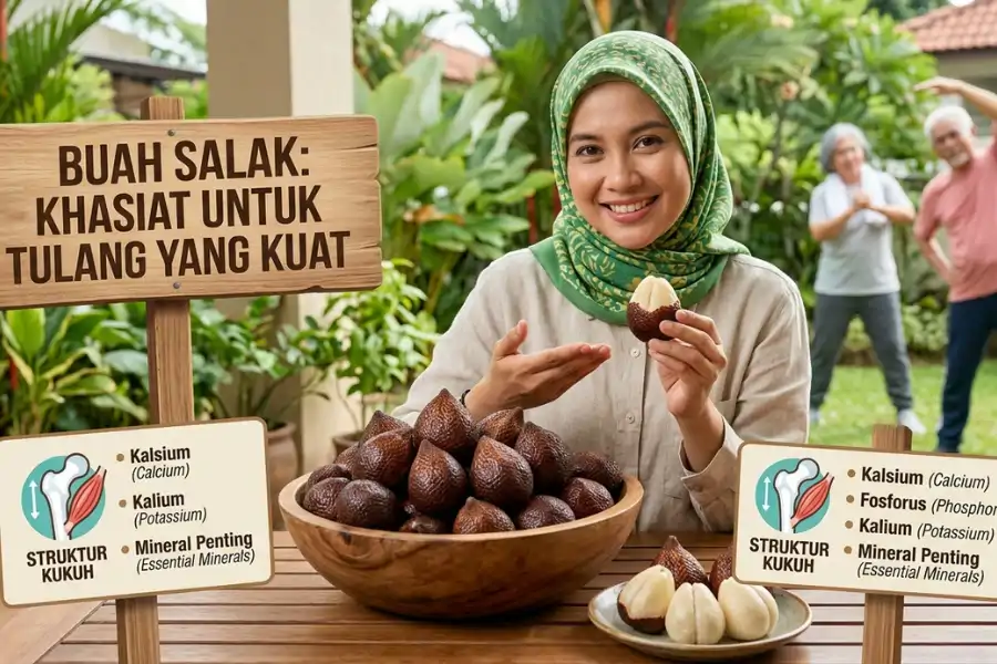 Kandungan Kalsium pada buah salak membantu mengekalkan kepadatan serta kekuatan tulang.