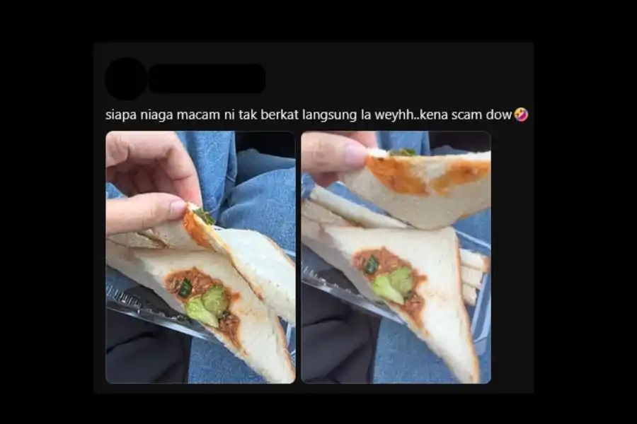 Sandwic dengan inti didakwa hanya berada di hujung roti mengundang pelbagai reaksi netizen.