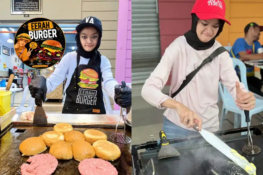 Eerah mengusahakan gerai burger, di Kota Warisan, Sepang sejak lima tahun lalu.