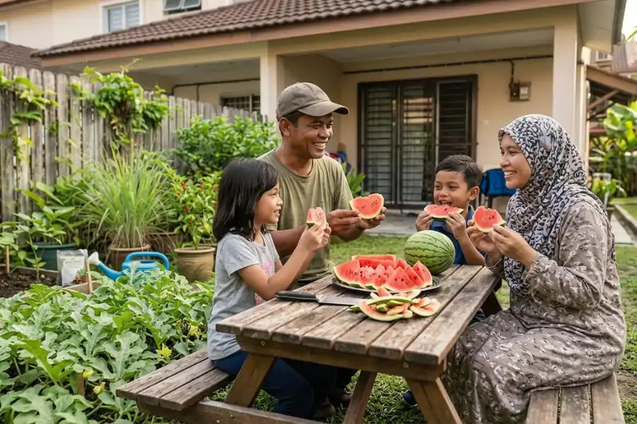 Hanya dalam masa dua bulan sahaja buah tembikai boleh dituai dan dinikmati bersama keluarga.