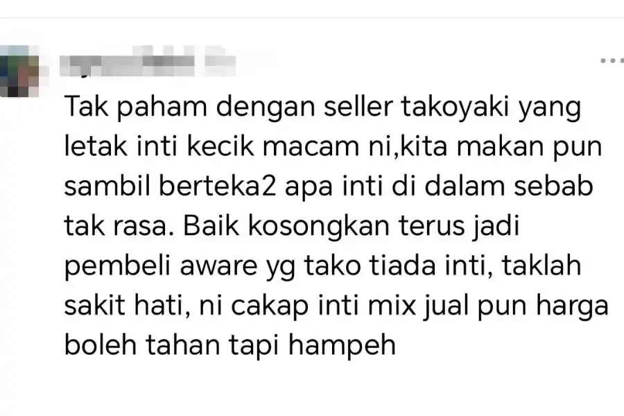 Komen seorang pengguna yang turut kesal dengan penjual takoyaki.