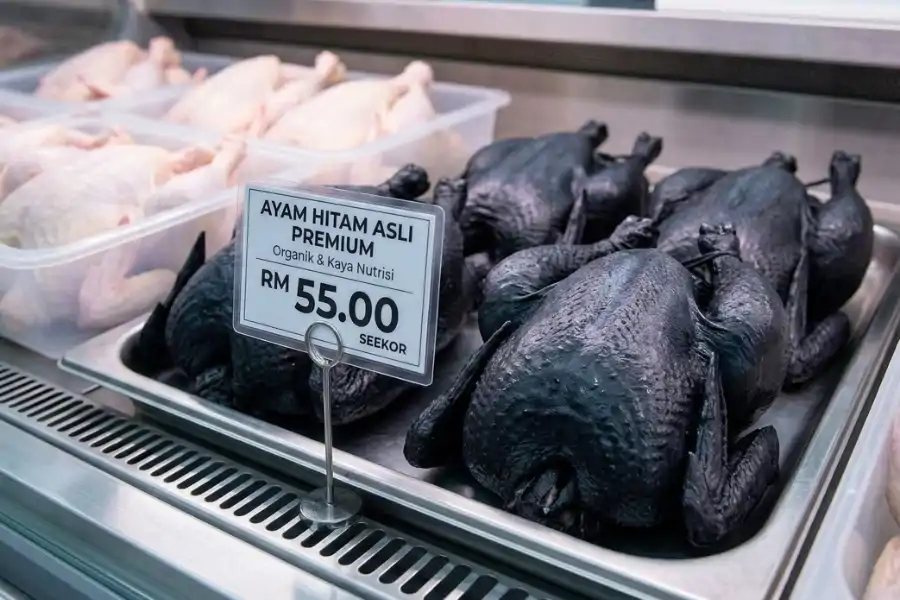 Harga seekor ayam hitam boleh mencecah antara RM50 hingga RM150 seekor bergantung gred.