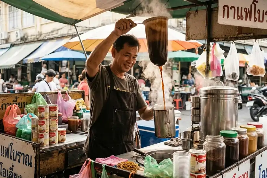 Kopi oliang dibancuh menggunakan kaedah tradisional 